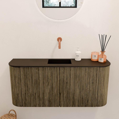 Mondiaz JOYA 93.2cm meuble de salle de bains - arrondis gauche et droite couleur Dusk - Vasque FAYE position Milieu Sans trou de robinet couleur Urban.