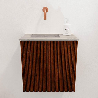 Mondiaz JOYA-DLUX 40cm toiletmeubel - kleur Ruby - Wastafel FAYE positie Links Zonder kraangat kleur Glace.