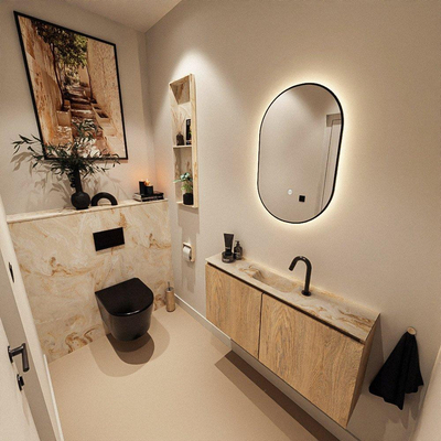 MONDIAZ TURE-DLUX 100cm toiletmeubel Washed Oak. EDEN wastafel Frappe positie midden. Met 1 kraangat.