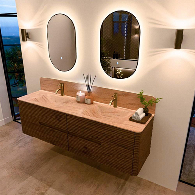 Mondiaz CIRO-DLUX Badkamermeubelset - 170x45x50cm - Solid surface wastafel Saba - 2 wasbak Dubbel - 2 kraangaten - 4 lades - Dusk