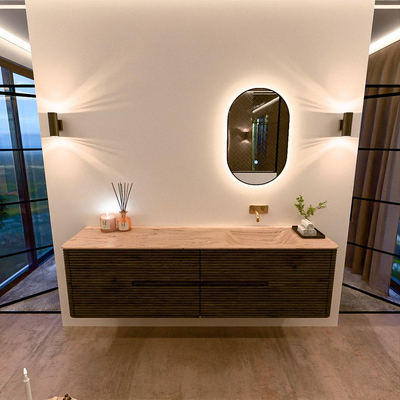 Mondiaz CIRO-DLUX Ensemble de meubles de salle de bains - 180x45x50cm - Plan-vasque solid surface Arena - 1 vasque à droite - sans trous de robinet - 4 tiroirs - Shadow