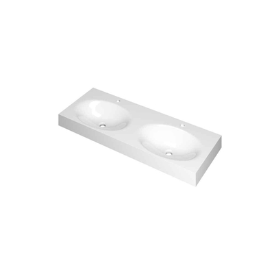 INK Smooth wastafel - 120x45x9cm - 2 wasbakken - 2 kraangaten - polystone wit glans
