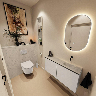 MONDIAZ TURE-DLUX Meuble de toilettes 100 cm Linen. EDEN lavabo Opalo position droite. Sans trou de robinet.
