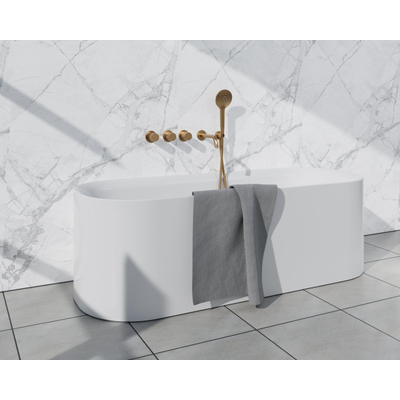 Fortifura Nebbio Ensemble combinaison bain - mitigeur thermostatique - coude mural avec support douchette - flexible de douche lisse - douchette ronde - bec verseur - laiton brossé