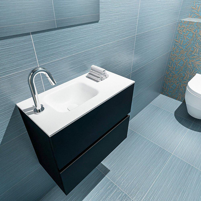 MONDIAZ ADA Toiletmeubel - 60x30x50cm - 1 kraangat - 2 lades - urban mat - wasbak links - Solid surface - Wit