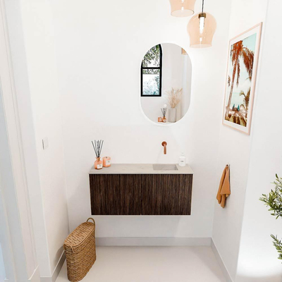 Mondiaz JOYA-DLUX 90cm toiletmeubel - kleur Walnut - Wastafel FAYE positie Rechts Zonder kraangat kleur Opalo.