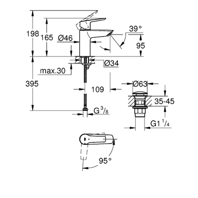 Grohe Start QuickFix Mitigeur lavabo – apparent – bec 10,9 cm – taille S – bonde de vidange push-open – chromé