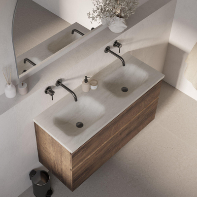 BRAUER Dune Medium Lavabo - 120cm - 2 vasques - 0 trous de robinet - pierre frittée - Ivory Travertin