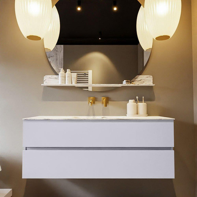 MONDIAZ VICA-DLUX Badkamermeubelset - 130cm - onderkast cale- 2 lades - inbouw wastafel cloud midden - zonder kraangaten - 60cm hoge versie - glace