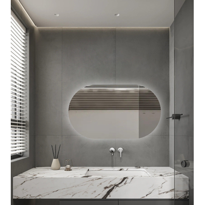 Adema Shine Badkamerspiegel - 70x120cm - Ovaal - horizontale / verticale plaatsing - indirecte LED verlichting - Spiegelverwarming - Infrarood