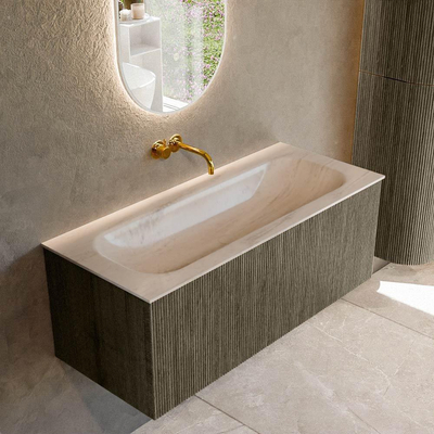 MONDIAZ KURVE-DLUX Meuble de salle de bains 110cm couleur Shadow avec 1 tiroir et 0 porte. Lavabo BIG MEDIUM Central sans trou de robinet Meli.