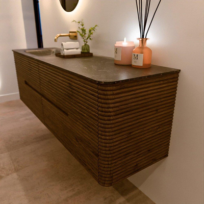 Mondiaz CIRO-DLUX Ensemble de meubles de salle de bains - 160x45x50cm - lavabo en solid surface Lava - 1 vasque à gauche - sans trous de robinet - 4 tiroirs - Dusk