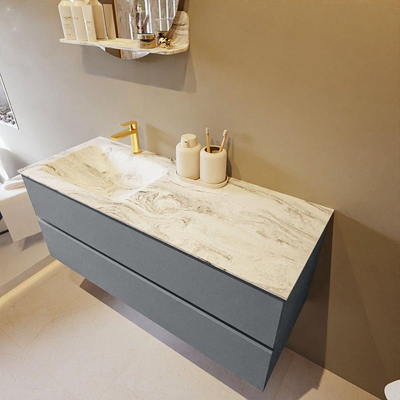 MONDIAZ VICA-DLUX Badkamermeubelset - 120cm - onderkast plata- 2 lades - inbouw wastafel cloud links - 1 kraangat - 60cm hoge versie - glace