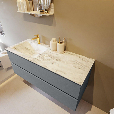 Mondiaz VICA-DLUX Ensemble de meuble de salle de bain - 120cm - meuble sous-vasque plata - 2 tiroirs - lavabo encastrée cloud gauche - 1 trou de robinet - version haute de 60cm - glace