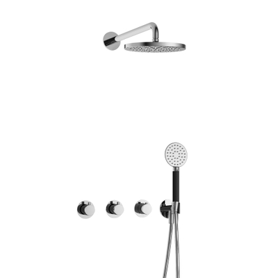 Hotbath Cobber IBS70 Ensemble de douche de tête encastré - bras de douche mural 38,5 cm - douche de tête ronde 20 cm - douchette 3 jets - chrome