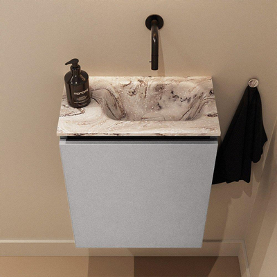 MONDIAZ TURE-DLUX Meuble de toilettes 40cm Plata. Lavabo EDEN Glace position à droite. Sans trou de robinet.