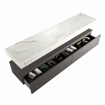 Mondiaz ALAN-DLUX Ensemble de meuble - 200cm - meuble Dark grey mat - 2 tiroirs - Lavabo Cloud Frappe suspendu - vasque Centre - 1 trou de robinet