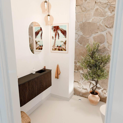 Mondiaz JOYA 101.6cm toiletmeubel - ronding links kleur Walnut - Wastafel FAYE positie Rechts 1 kraangat kleur Urban.