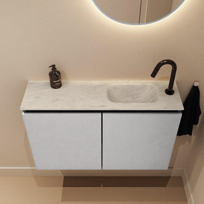 MONDIAZ TURE-DLUX 80cm toiletmeubel Plata. EDEN wastafel Opalo positie rechts. Met 1 kraangat.