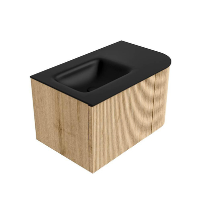 MONDIAZ KURVE 75cm Meuble salle de bain avec module 25 D - couleur Oak - 1 tiroir - 1 porte - vasque GRUNNE gauche - sans trous de robinet - Urban