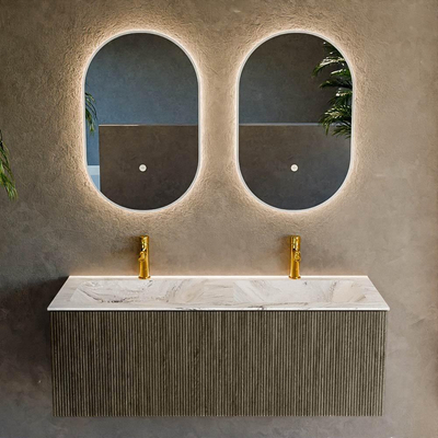 Mondiaz KURVE-DLUX Badkamermeubelset - 120x46x40cm - 1 lade - wastafel solid surface - dubbel - 2 kraangaten - Shadow