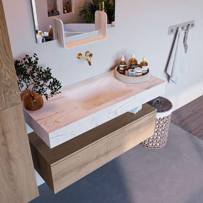 Mondiaz ALAN-DLUX Ensemble de meuble - 110cm - meuble Washed Oak mat - 1 tiroir - Lavabo Cloud Ostra suspendu - vasque Centre - 0 trous de robinet