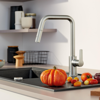 Grohe Start QuickFix Keukenkraan - met uittrekbare handdouche - met dual spray - voorsprong 22.1cm - Supersteel (RVS)