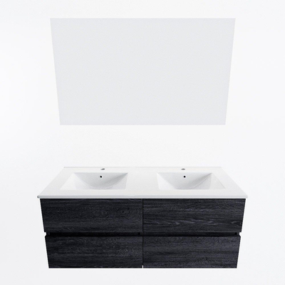 Mondiaz VICA ensemble de meuble de salle de bain - 120cm - meuble sous-vasque Anthracite - 4 tiroirs - lavabo denia double - 2 trous de robinet - couleur Blanc Brillant - miroir LED - version XL 60cm de haut