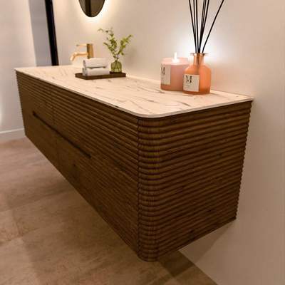 Mondiaz CIRO-DLUX Meuble de salle de bains - 170x45x50cm - Plan vasque en solid surface Nata - 1 lavabo à gauche - 1 trou de robinetterie - 4 tiroirs - Dusk