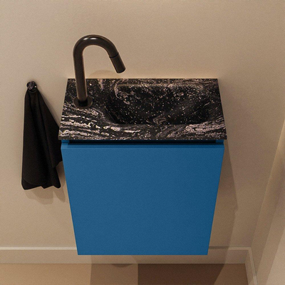 MONDIAZ TURE-DLUX Meuble de toilettes 40 cm Jeans. Lavabo EDEN Lava position droite. Avec 1 trou de robinet.