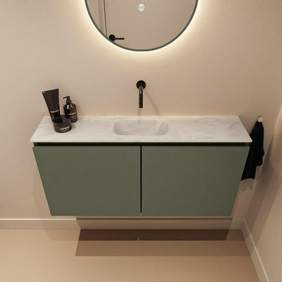 MONDIAZ TURE-DLUX Meuble toilette - 100cm - Army - EDEN - vasque Opalo - position centrale - sans trou de robinet