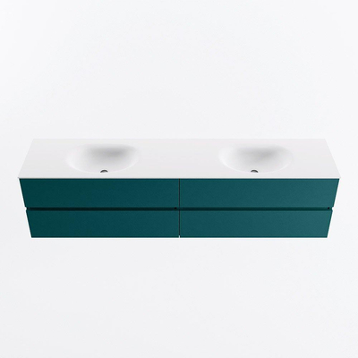 Mondiaz VICA ensemble de meuble de salle de bain - 200cm - meuble sous-vasque smag - 4 tiroirs - lavabo moon double - 2 trous de robinet - version haute de 60cm - talc