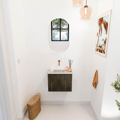 Mondiaz JOYA-DLUX 50cm toiletmeubel - kleur Shadow - Wastafel FAYE positie Links Zonder kraangat kleur Opalo.