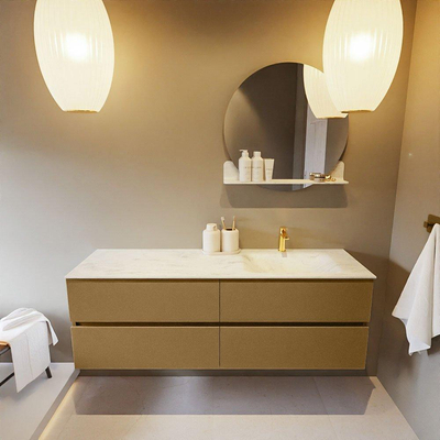 Mondiaz VICA-DLUX ensemble de meuble de salle de bain - 150cm - meuble sous-vasque oro - 4 tiroirs - lavabo encastré cloud droite - 1 trou de robinet - version haute de 60cm - opalo