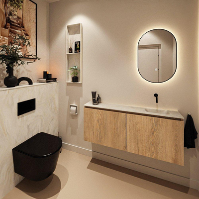 MONDIAZ TURE-DLUX Meuble toilette - 120cm - Washed Oak - EDEN - vasque Ostra - position droite - sans trou de robinet