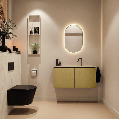 MONDIAZ TURE-DLUX Meuble toilette - 100cm - Oro - EDEN - vasque Ostra - position centrale - 1 trou de robinet