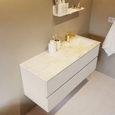 Mondiaz VICA-DLUX ensemble de meuble de salle de bain - 120cm - meuble sous-vasque lin - 4 tiroirs - lavabo encastrée nuage droite - 1 trou de robinet - version haute de 60cm - ostra