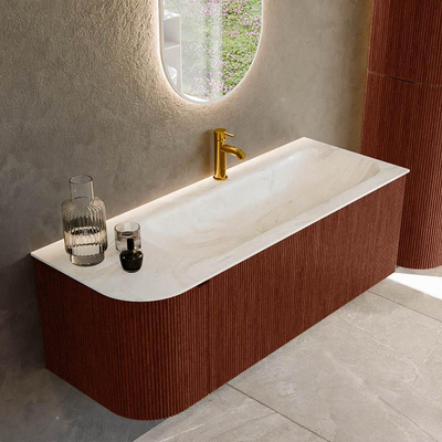 Mondiaz KURVE-DLUX Badkamermeubelset - 125x46x40cm - 1 lade - 1 deur - wastafel solid surface - rechts - 1 kraangat - Ruby