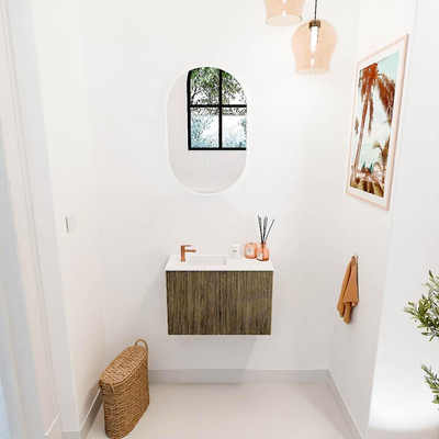 Mondiaz JOYA 60cm toiletmeubel - kleur Dusk - Wastafel FAYE positie Links 1 kraangat kleur Talc.
