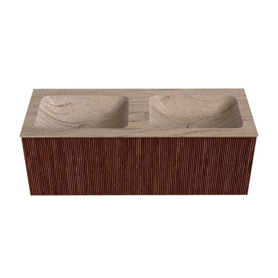 MONDIAZ KURVE-DLUX 120cm badmeubel kleur Ruby met 1 lade en 0 deuren. Wastafel LEAF Dubbel 2 kraangaten Saba.