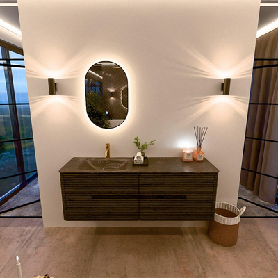 Mondiaz CIRO-DLUX Meuble de salle de bains - 150x45x50cm - Lavabo solid surface Lava - 1 vasque à gauche - 1 trou de robinet - 4 tiroirs - Shadow