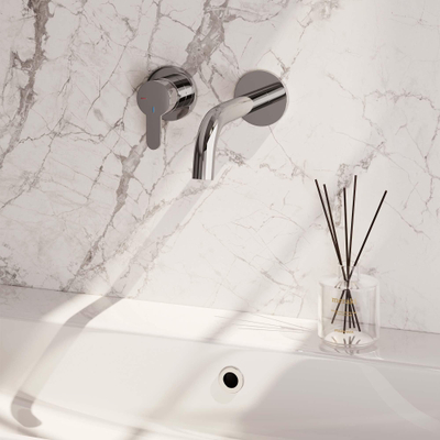 BRAUER Chrome Edition Wastafelmengkraan inbouw - gebogen uitloop rechts - hendel plat smal - inclusief inbouwdeel - model D2 chroom