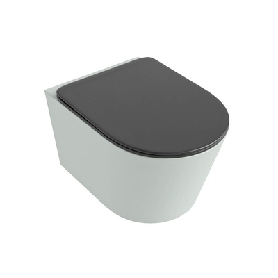 Mondiaz LAVIE hangtoilet – spoelrandloos – 36 x 53 cm – met softclose zitting – Greey (lichtgroen/grijs), zitting Dark grey (grijs)