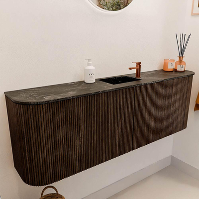 Mondiaz JOYA-DLUX 123.2cm toiletmeubel - ronding links en rechts kleur Walnut - Wastafel FAYE positie Midden 1 kraangat kleur Lava.