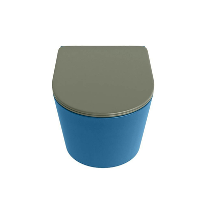 Mondiaz LAVIE WC suspendu – sans bride – 36 x 53 cm – avec abattant softclose – Jeans (bleu), abattant Army (vert)