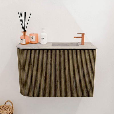 Mondiaz JOYA-DLUX 61.6cm toiletmeubel - ronding links kleur Dusk - Wastafel FAYE positie Rechts 1 kraangat kleur Glace.