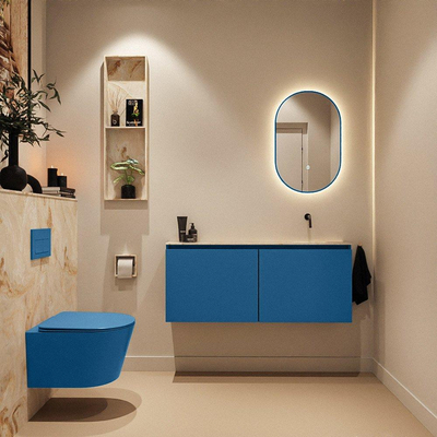 MONDIAZ TURE-DLUX Meuble de toilette 120cm Jeans. EDEN lavabo Frappe position droite. Sans trou de robinet.