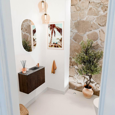 Mondiaz JOYA-DLUX 60cm toiletmeubel - kleur Walnut - Wastafel FAYE positie Rechts 1 kraangat kleur Sombra.