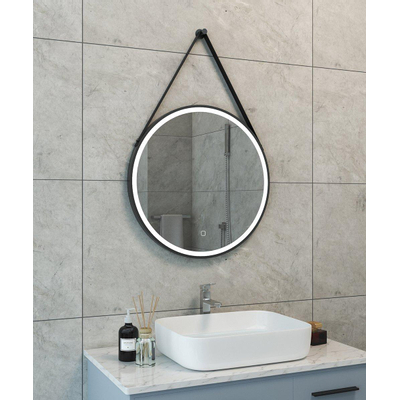 Wiesbaden cinto miroir rond avec bandeau, éclairage led, dimmable et miroir chauffant 60 cm noir mat