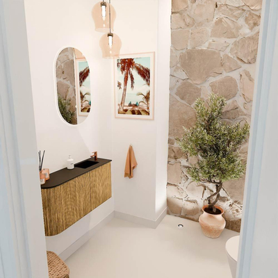 Mondiaz JOYA 81.6cm toiletmeubel - ronding links kleur Oak - Wastafel FAYE positie Rechts 1 kraangat kleur Urban.